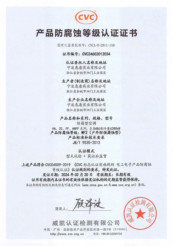 Air Cooled Precision Air Conditioner Certificates